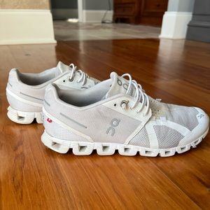 Size 6.5 On Clouds. White in color. Worn but still in good shape.